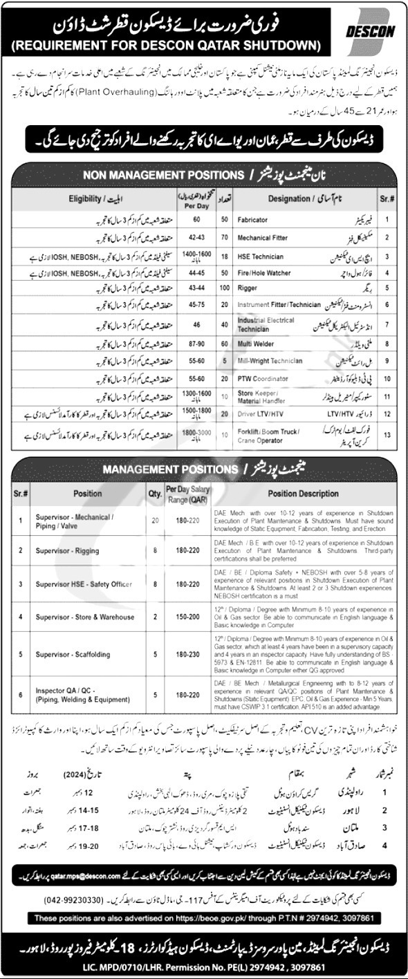 Descon Company Qatar Latest Jobs  Advertisement