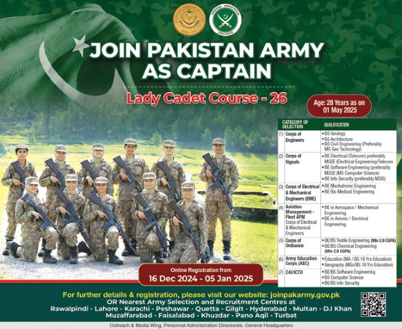 Pak Army Lady Captain Jobs 2025 Advertisement