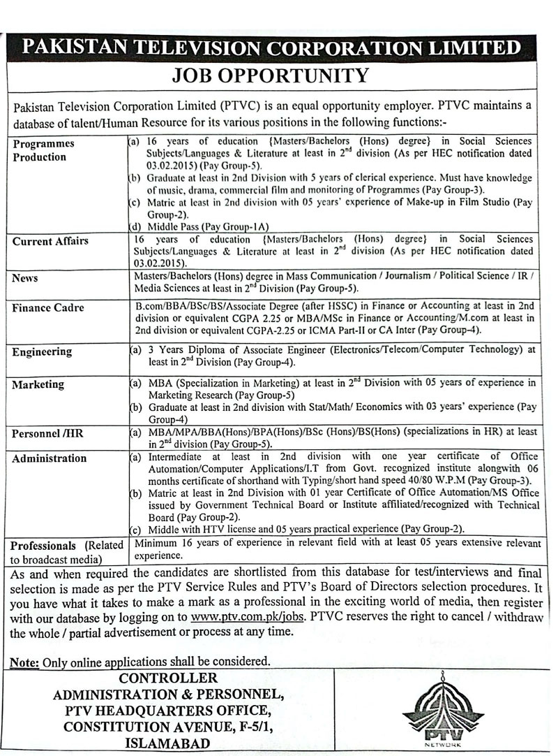 PTV New and Latest Jobs 2025 Advertisement