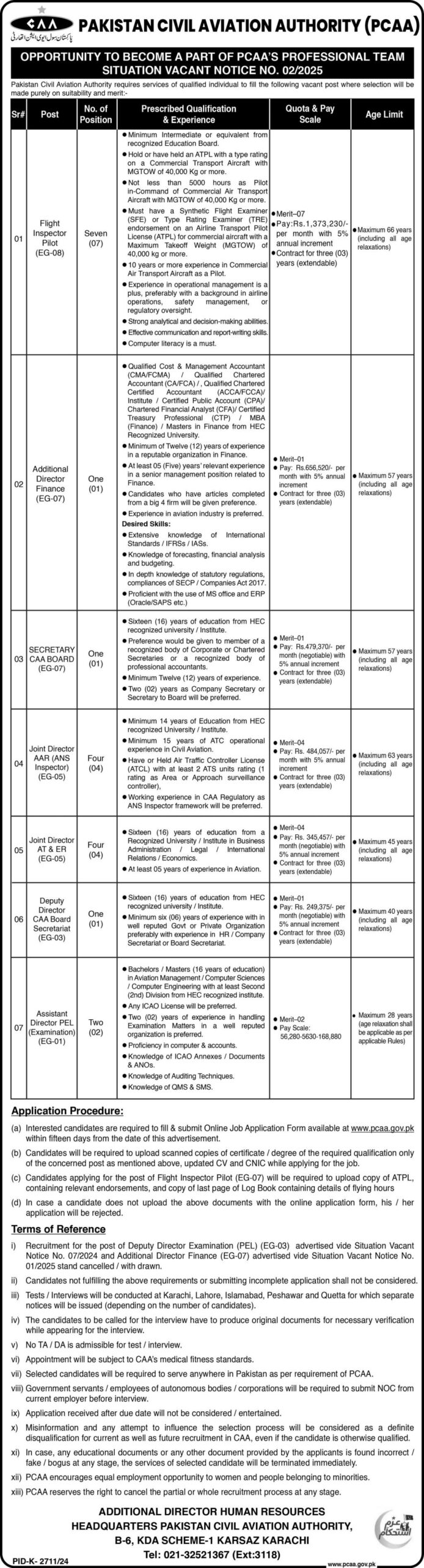 Pakistan Civil Aviation Authority Jobs 2025 Online Apply Advertisement