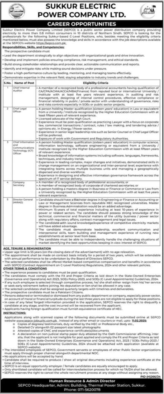 Sukkur Electrical Power Company SEPCO Jobs 2025 Advertisement