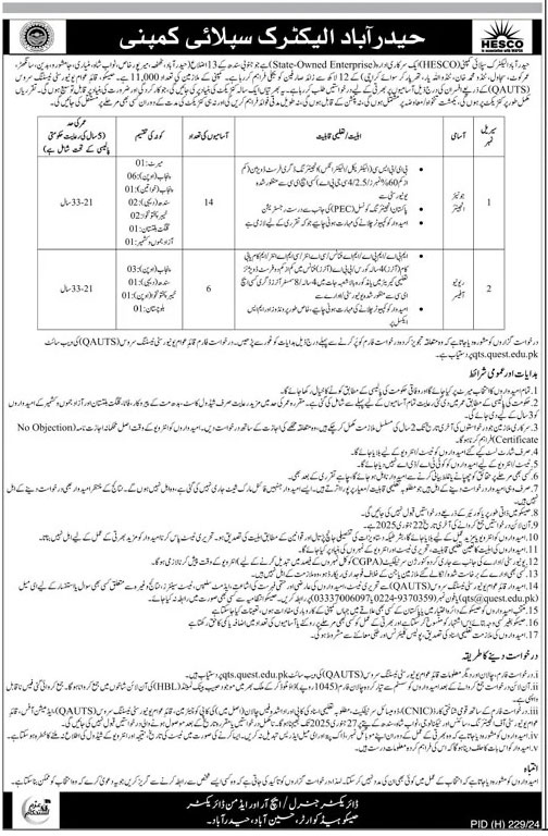 HESCO Hyderabad Electric Supply Company Jobs 2025 Advertisement