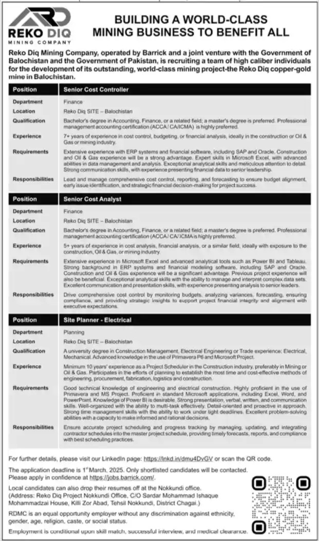 Reko Diq Mining Company Jobs 2025 Advertisement