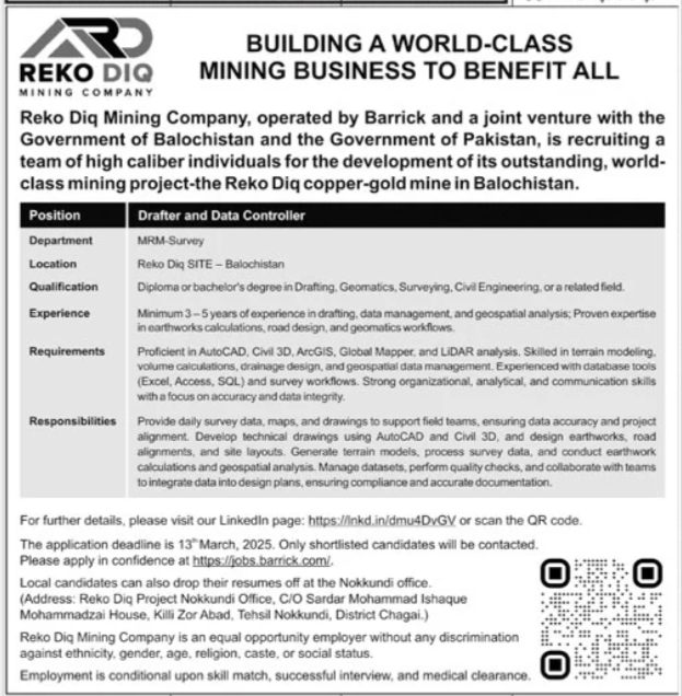 Reko Diq Mining Company Jobs 2025 Advertisement