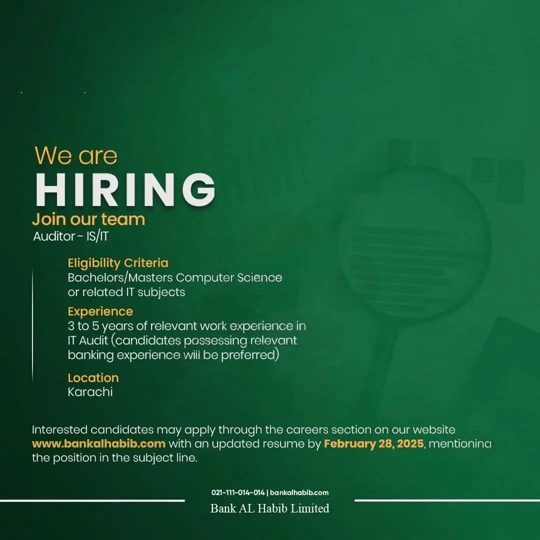 Latest Bank Al Habib Jobs 2025 Online Apply Advertisement