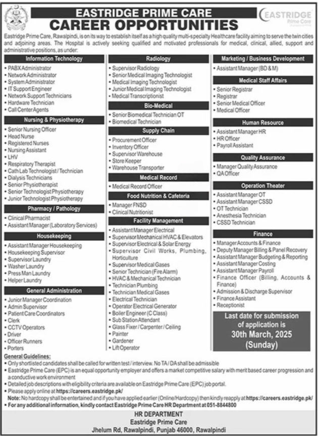 Eastridge Prime Care Jobs 2025 Apply Online Advertisement