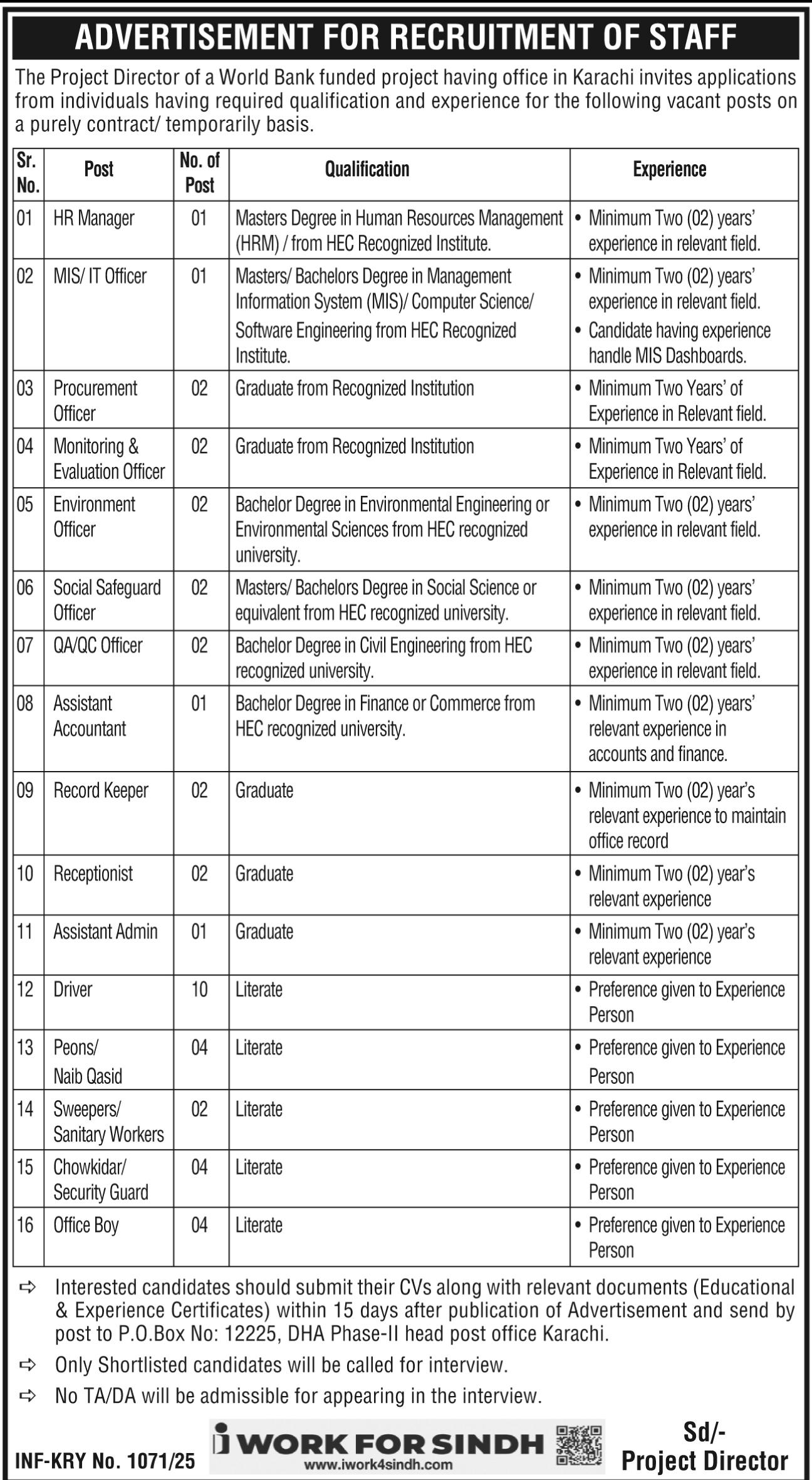 World Bank Funded Project Jobs 2025 Online Apply Advertisement