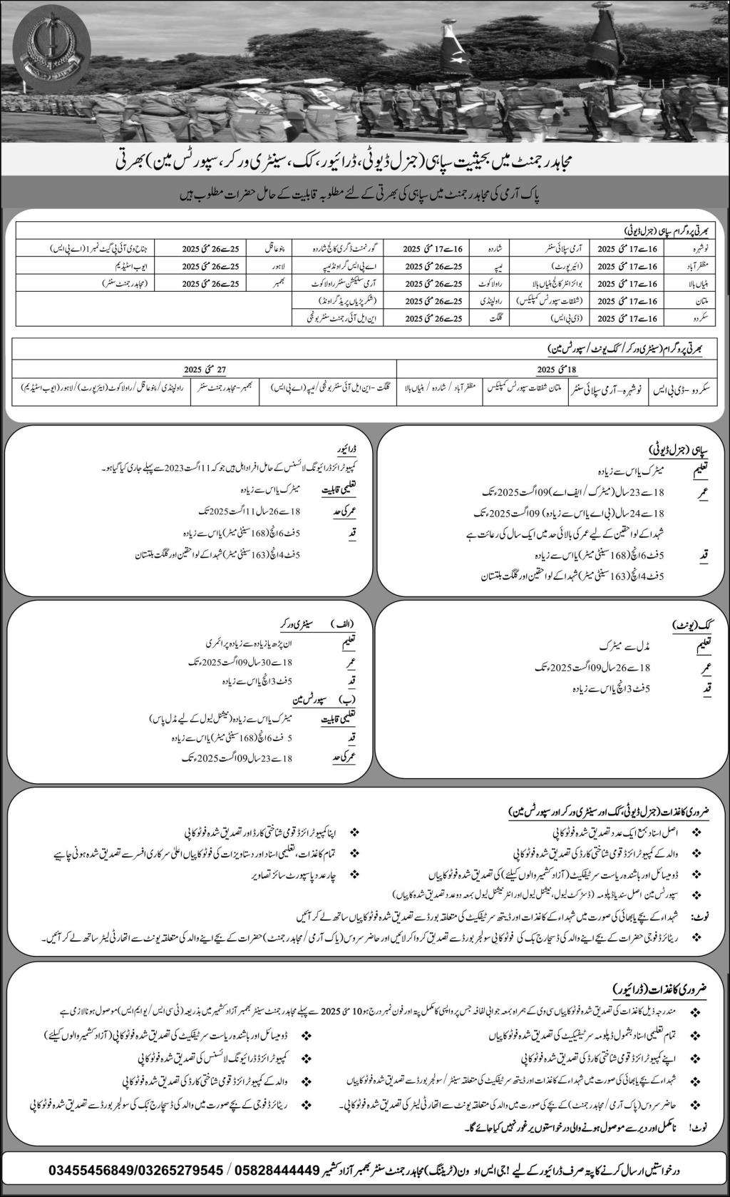 Pakistan Army Mujahid Force Jobs 2025 Latest Advertisement